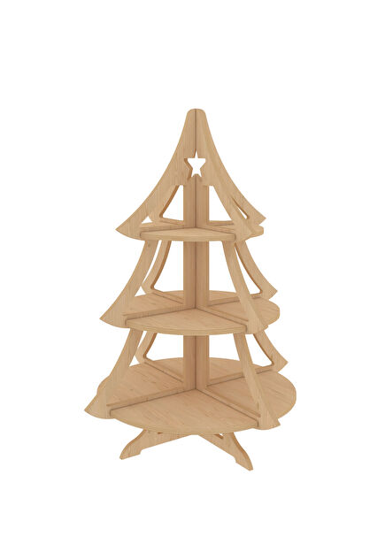 Doğal Huş Ahşap 3 Raflı Noel Ağacı 