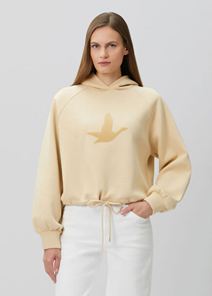 Krem Kapüşonlu Sweatshirt