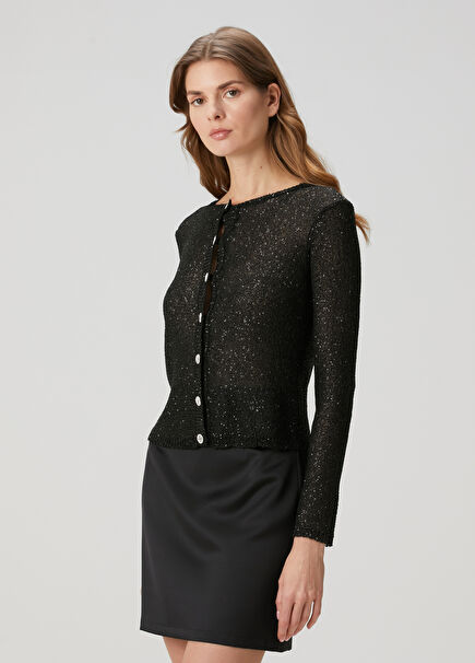 Black Sequined Knit Cardigan