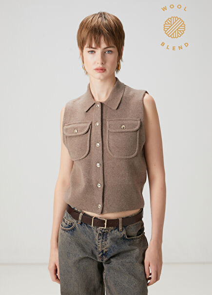 Taupe Wool Blend Knit Vest