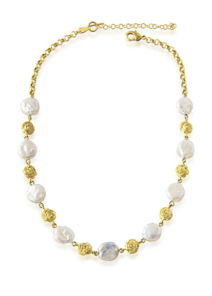 Rosie Pearl 24 Ayar Altın Kaplama Barok İncili Kadın Kolye 