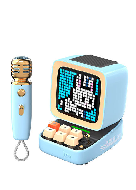 Ditoo-Mic Mavi Karaoke Mikrofonlu Uyarlanabilir Piksel Ekranlı Bluetooth Hoparlör