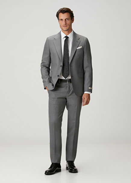Anthracite Line Patterned Wool Suit