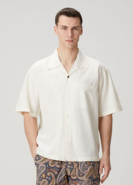 Rohit Krem Figür Baskılı Kısa Kollu Gömlek