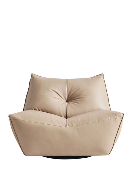 Java Comfort Beige Leather Metal Swivel Leg Armchair