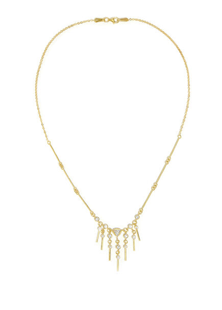 Üçgen Taşlı 925 Ayar Gümüş 18 Ayar Altın Kaplama Kadın Kolye