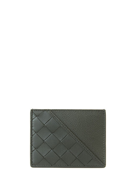 Intrciato Diagonal Green Mens Leather Card Holder