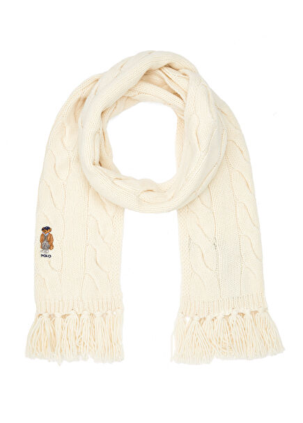 Krem Kadın Yün Atkı