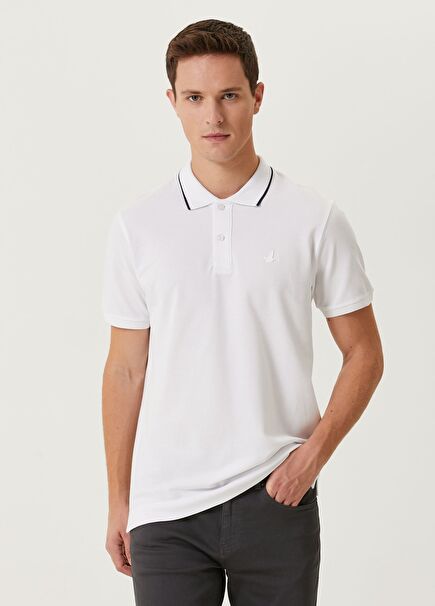 Slim Fit Beyaz Polo Yaka Pike T-shirt