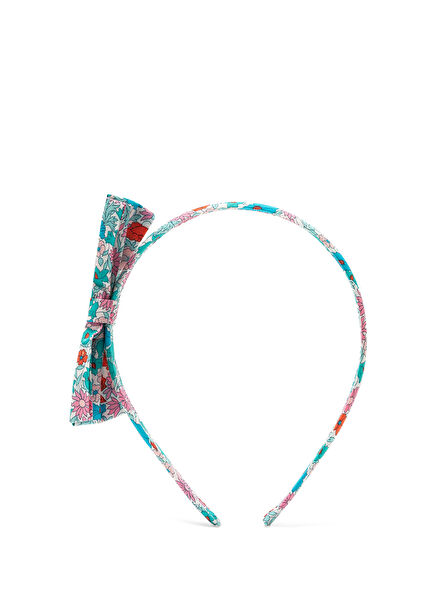 Pink Green Girls' Crown with Floral Print Bow
