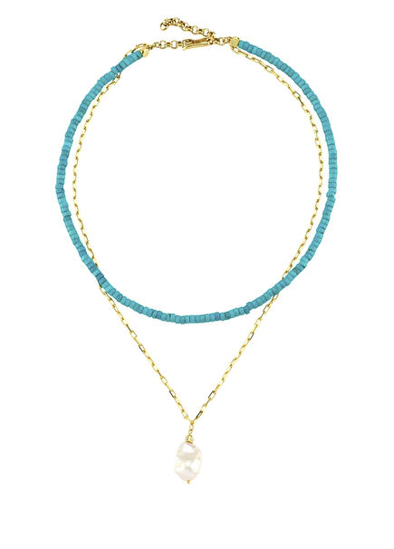 Double Turquoise Women's Silver Necklace