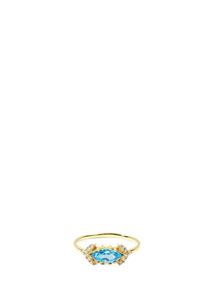 Eye of Sauron Ring Diamond and Aquamarine 14K Yellow Gold Women's Gold Ring