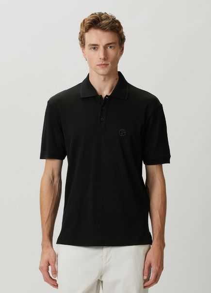 Siyah Polo Yaka Yün T-shirt