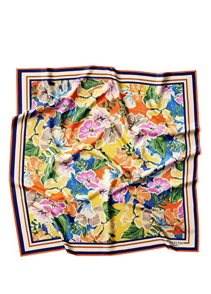 Sunny Bloom Twill Desenli İpek Kadın Eşarp 