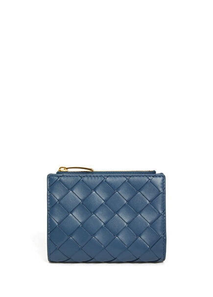 Intrecciato Small Blue Women's Leather Wallet