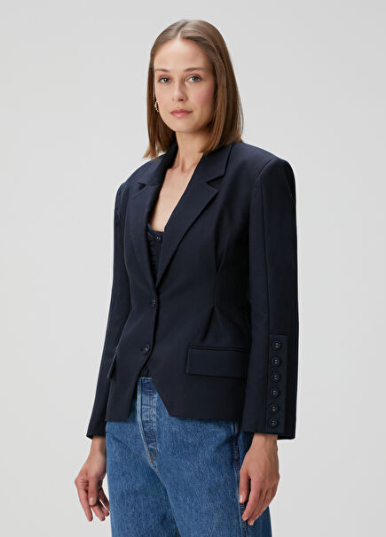 Milani Navy Blue Pleated Detailed Jacket