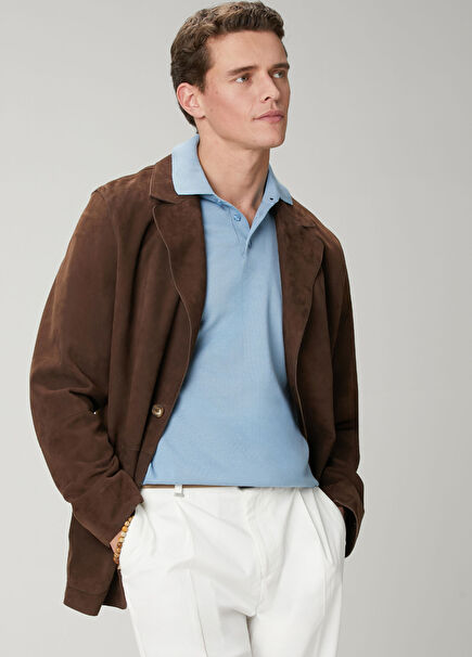 Blue Plain Knit Basic Short Sleeve Knitwear Polo