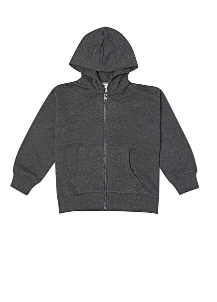 Koyu Gri Kapüşonlu Fermuarlı Unisex Çocuk Sweatshirt