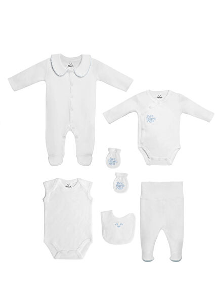 Beyaz Mavi 10 Parça Yenidoğan Hastane Çıkış Seti