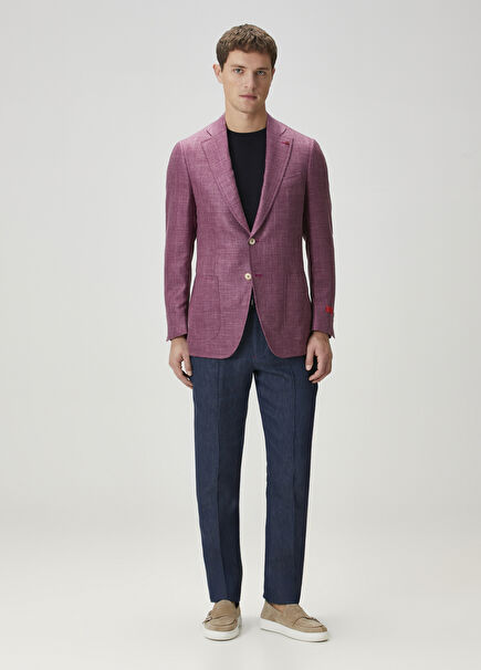 Navy Blue Waist Corded Linen Trousers