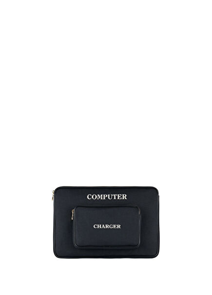 Silicon Beige Black Garnished Canvas Laptop Bag