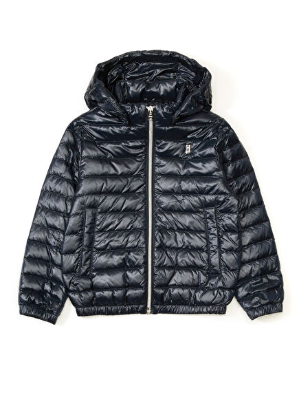 Koyu Mavi Kapüşonlu Çocuk Puffer Mont