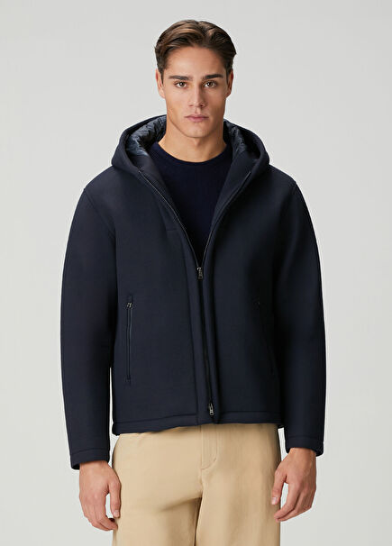 Navy Blue Hooded Coat