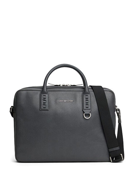 Premium Grey Men's Leather Laptop Bag
