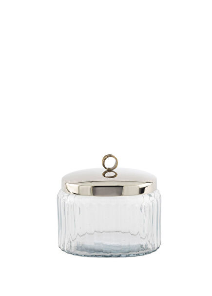 Gümüş Metal Kapaklı Cam Oval Kavanoz 16 cm