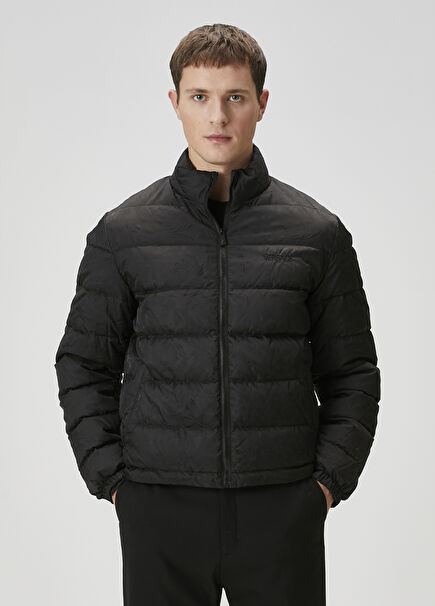 Black Baroque Patterned Puff Coat