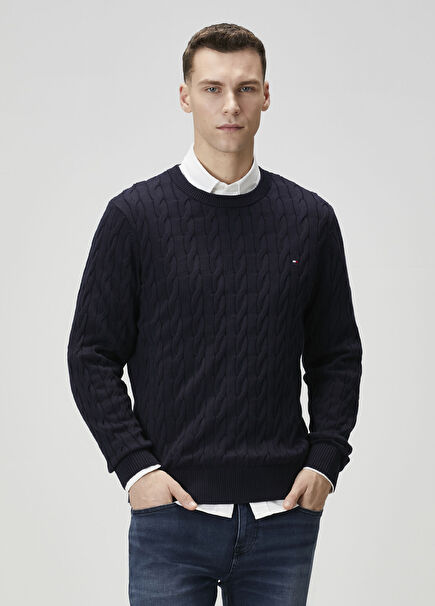 Mavi Örgü Dokulu Kazak