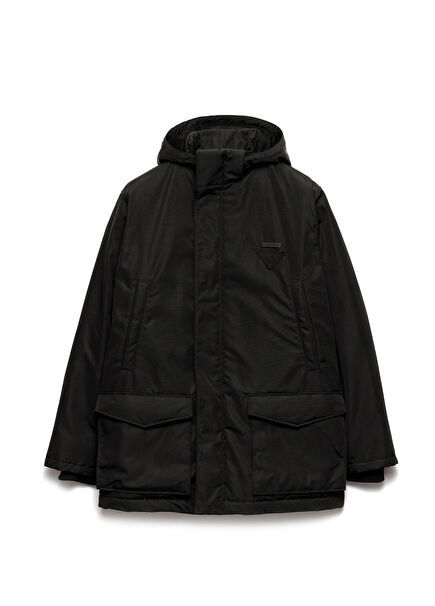 Siyah Orta Ağırlıklı Teknik Kumaş Erkek Şişme Mont