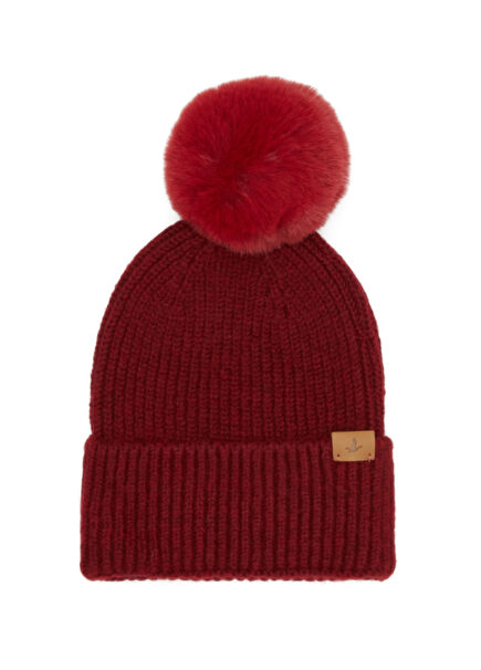 Red Pompom Women's Beanie