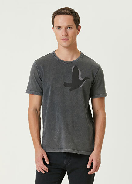 Antrasit Kaz Baskılı T-shirt