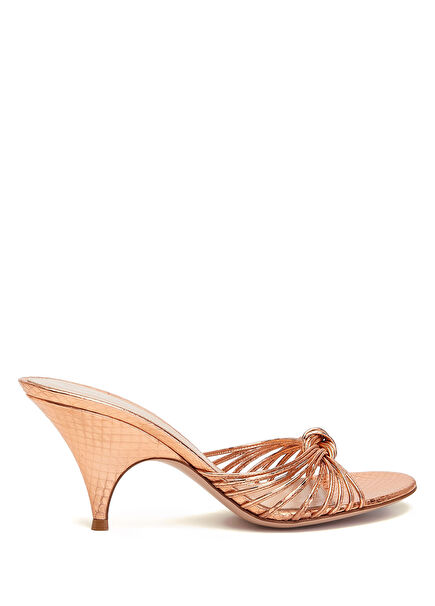 Bronze Knotted Strap Women's Leather Slippers