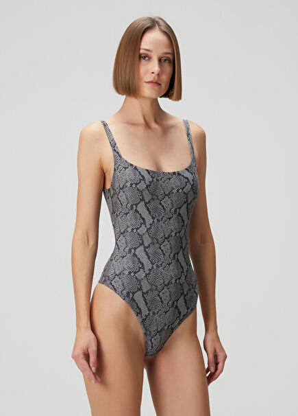 Square Neck Snake Printed Bodysuit