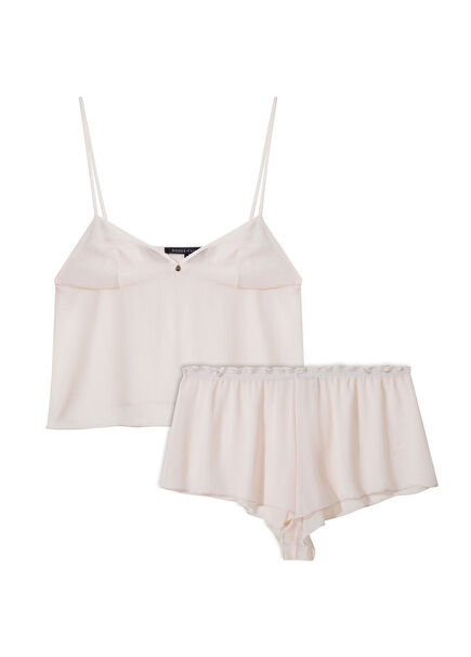 Love Beige Chiffon Strappy Women's Pajama Set