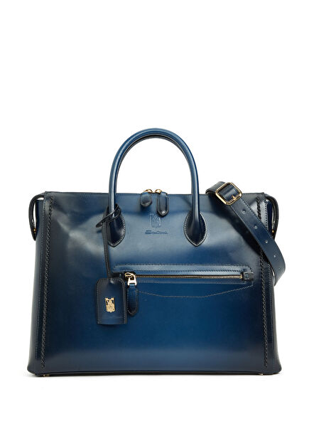 Navy Blue Leather Briefcase
