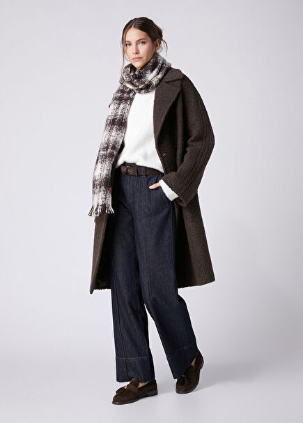Brown Shearling Double-Breasted Wool Coat