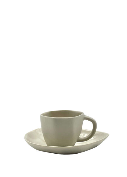 Ceramic Beige Coffee Cup and Saucer