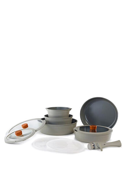 Midas Gray Ceramic 11-Piece Pots and Pans Set