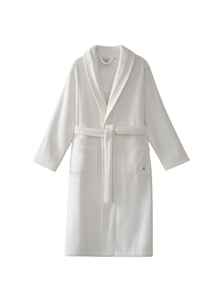 Pure Cotton Krem Rengi Nakışlı Organik Pamuk Kadın Bornoz