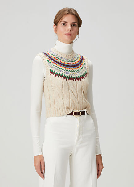 Beige Jacquard Sweater