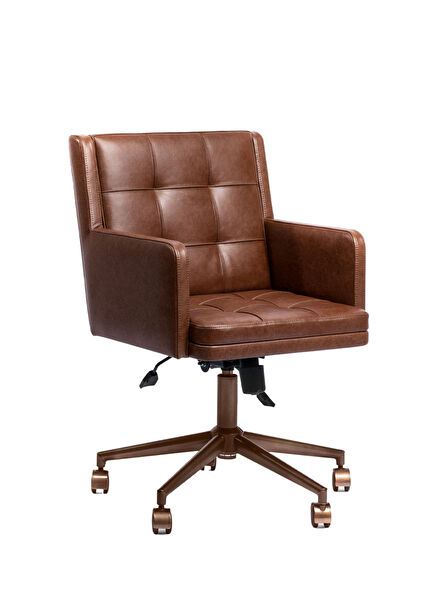 Office Chair Kahve Deri Kaplama Ofis Sandalyesi