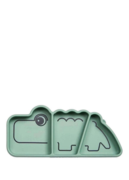 Croco Green Silicone Vacuum Compartment Kids Plate