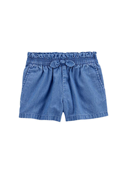 Mavi Lastikli Kız Çocuk Denim Şort