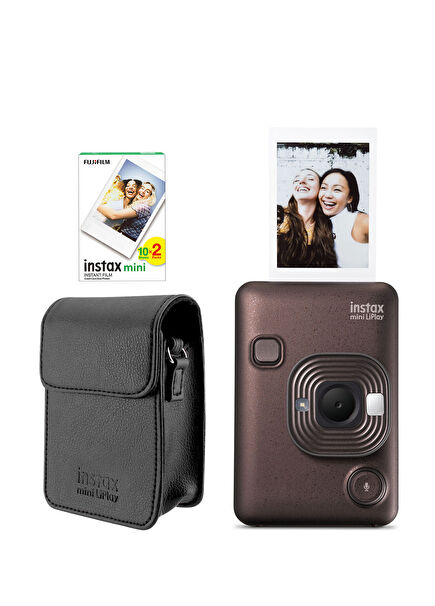 Instax Mini LiPlay Hybrid Deep Bronze Camera 20pcs Film and Leather Case Gift Set