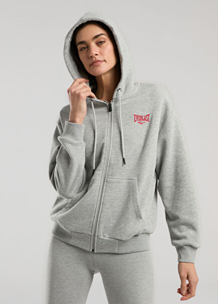 Ever Classics Wmn Grey Melange Hooded Zipper Women's Sports Sweatshirt