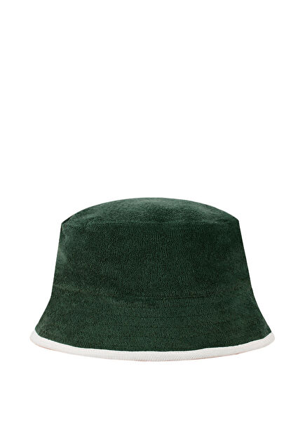 Green White Contrast Detailed Terry Boys' Hat