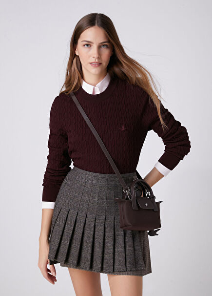 Burgundy Basic Cable Knit Sweater